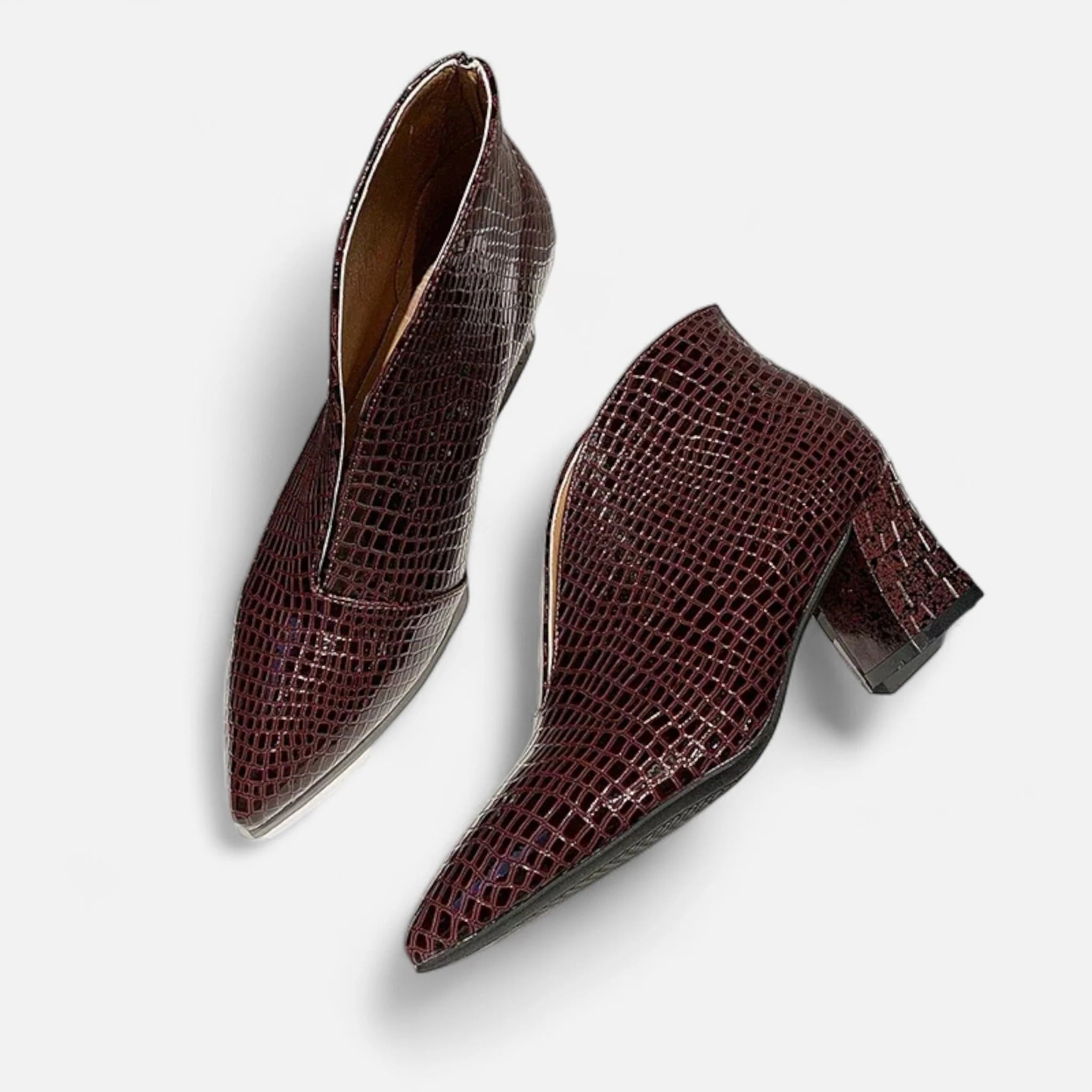 Elowen™ | Women’s Patent Leather V-Cut Ankle Boots