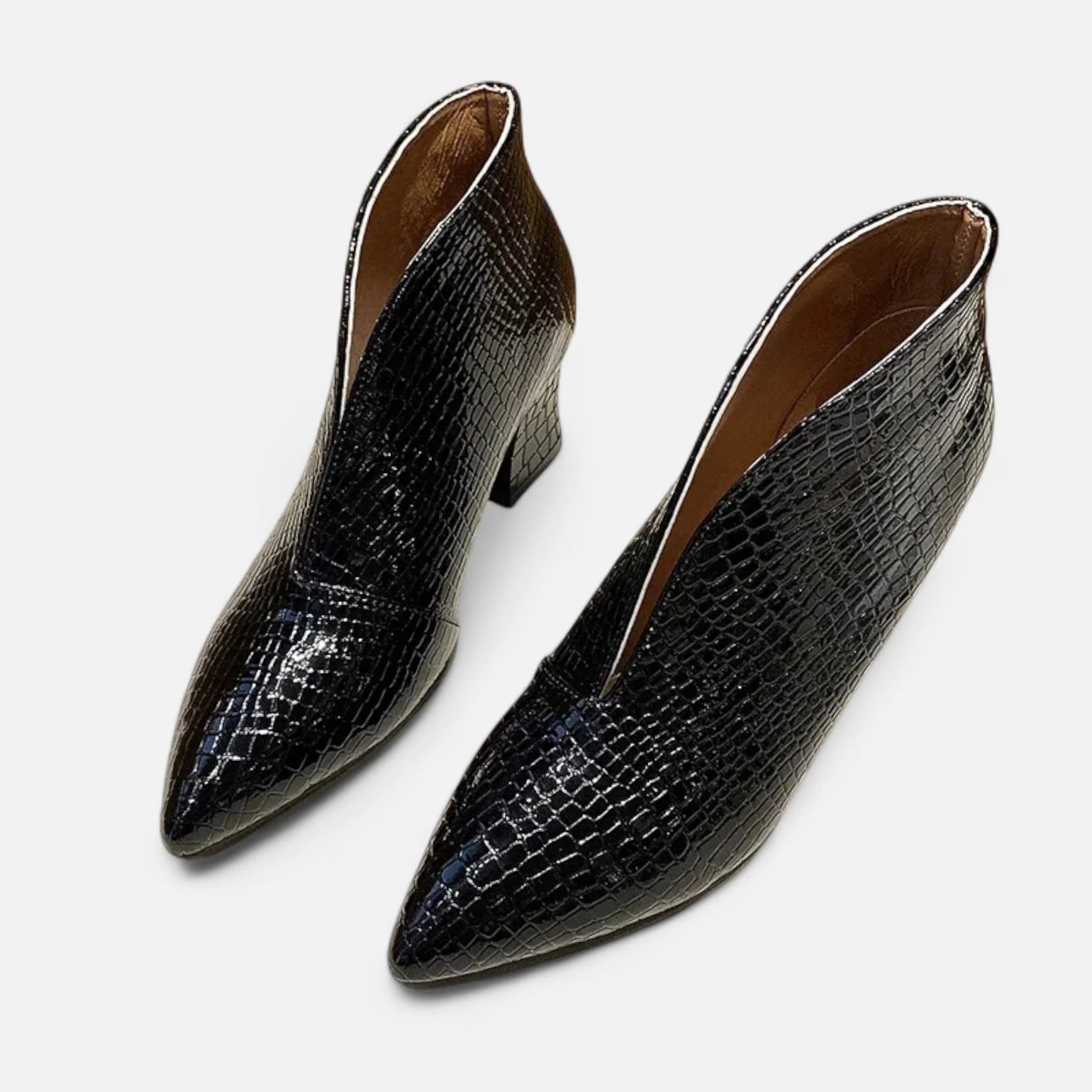 Elowen™ | Women’s Patent Leather V-Cut Ankle Boots