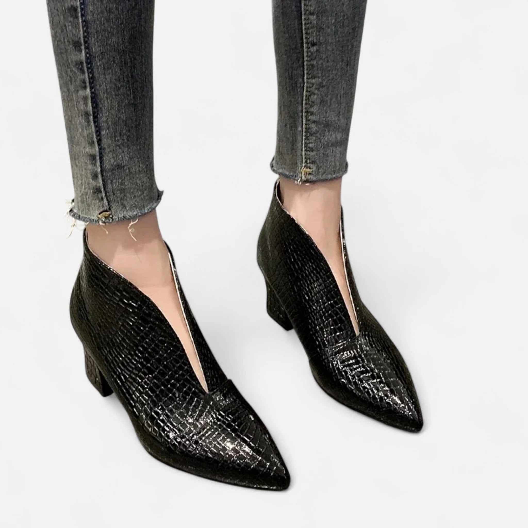Elowen™ | Women’s Patent Leather V-Cut Ankle Boots